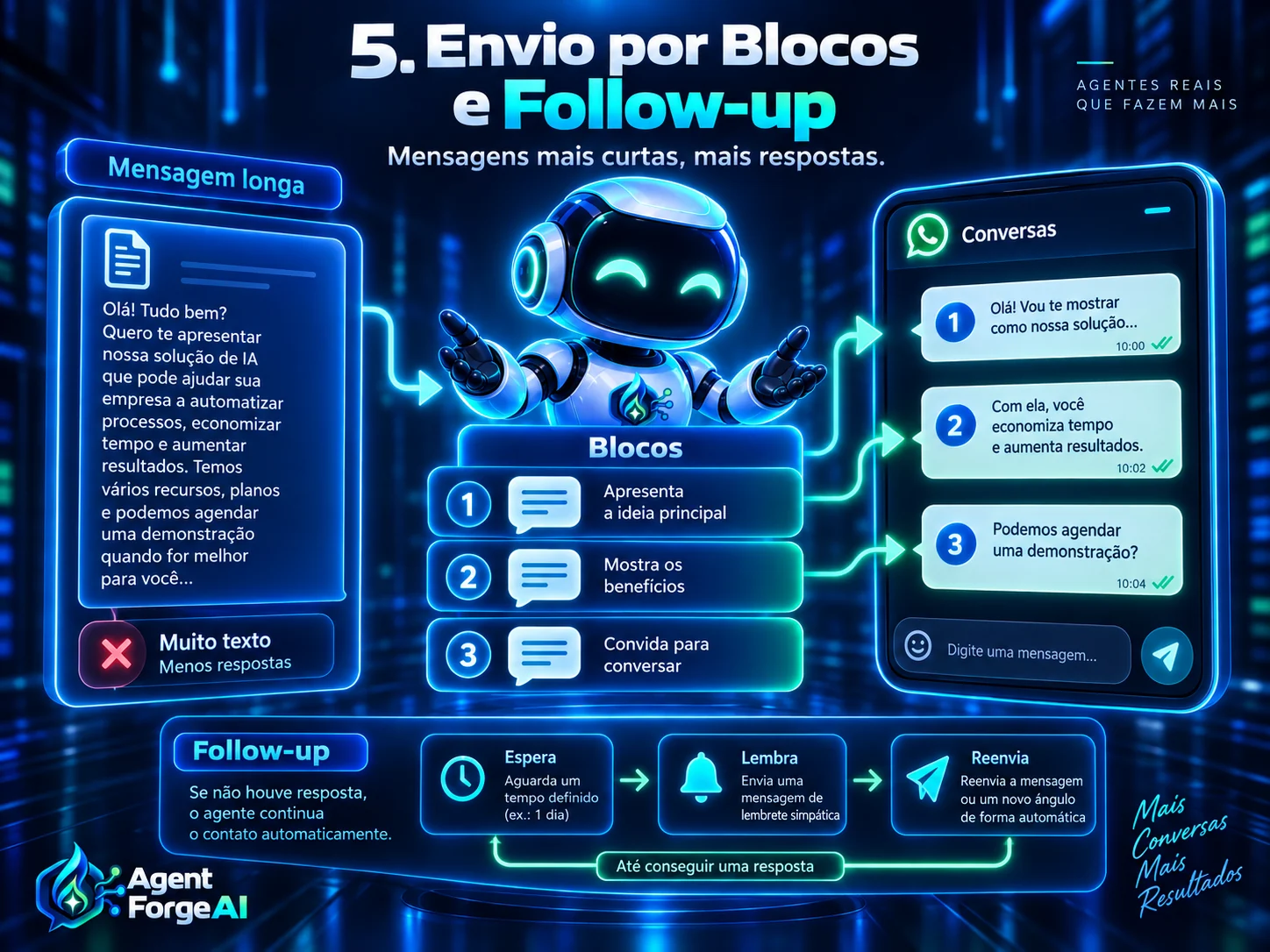 Exemplo de mensagens por blocos e follow-up